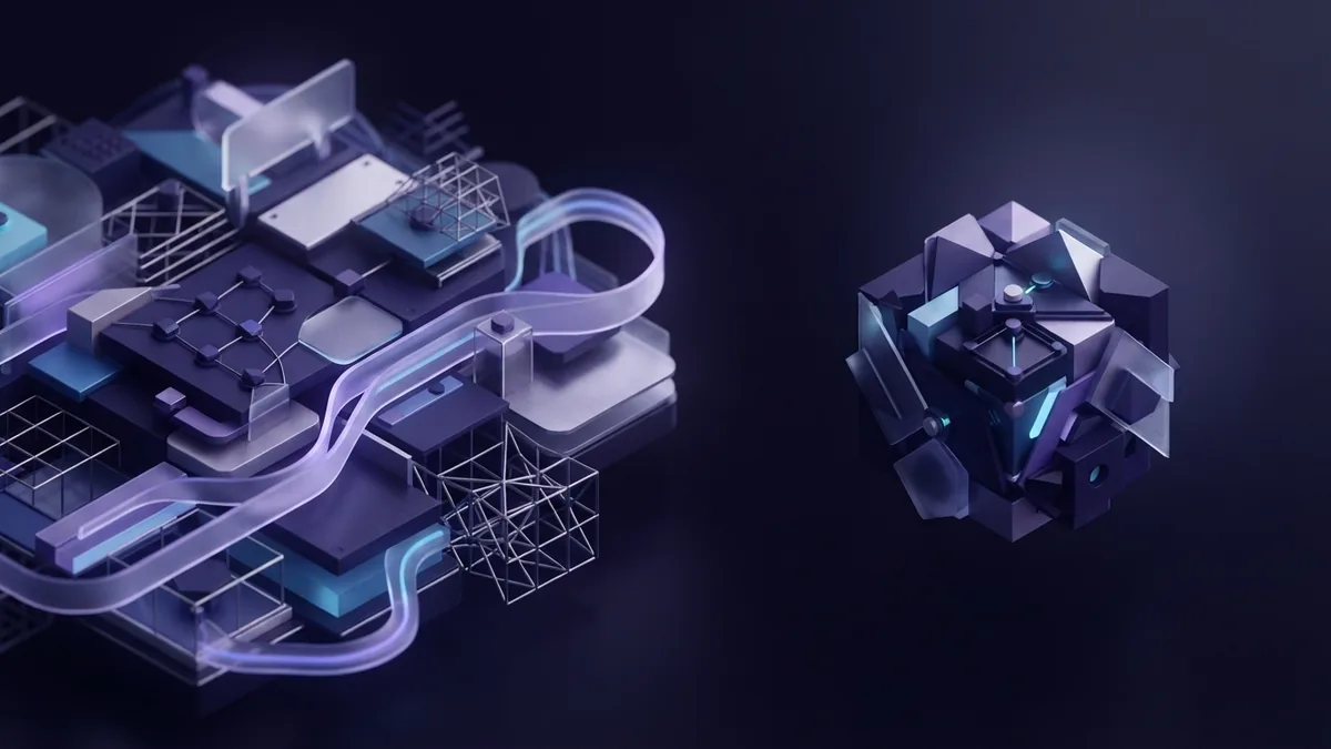 Two abstract geometric clusters show the difference between team software and personal apps