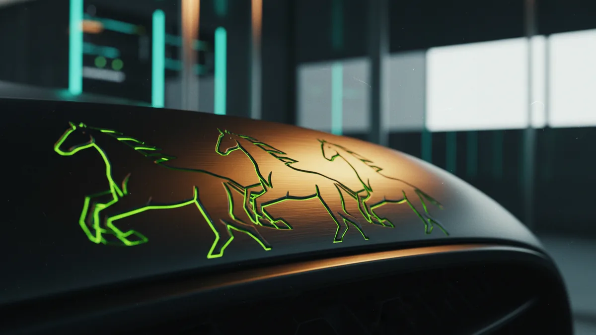 Close-up badge composition hinting at horse symbolism in car branding
