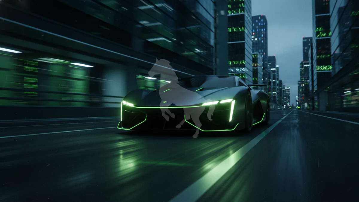 Symbolism: speed, power, freedom Night road scene suggesting speed and power tied to horse logos