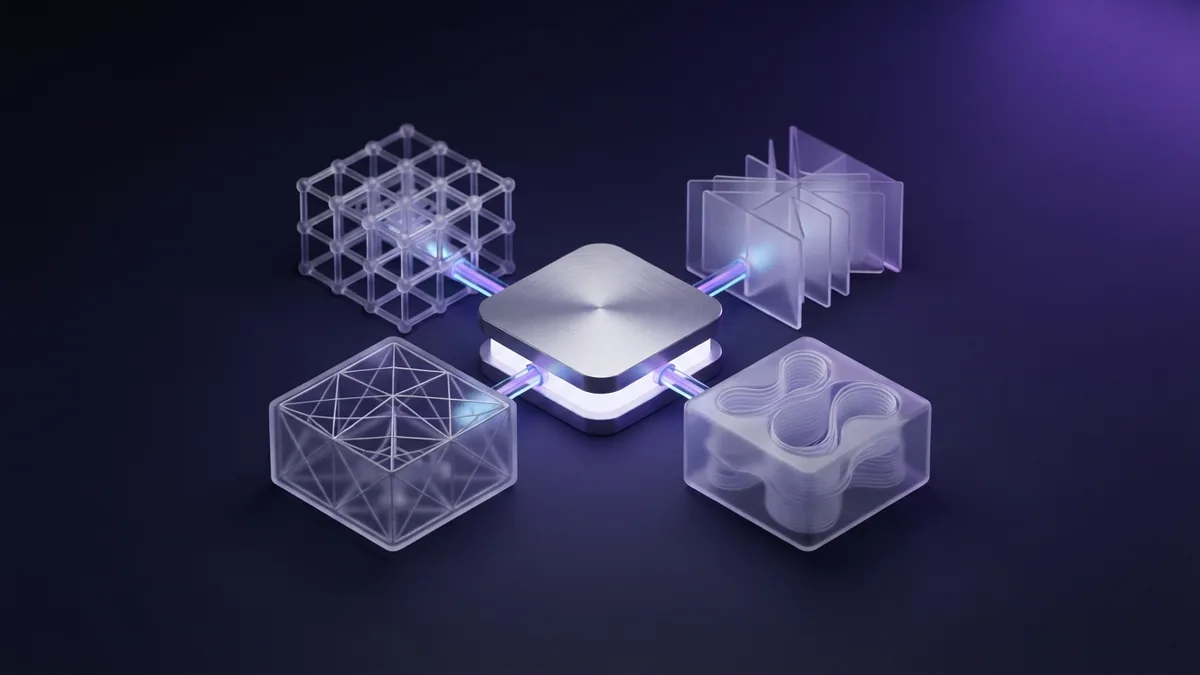Abstract connected CRM modules arranged around a central geometric business data core