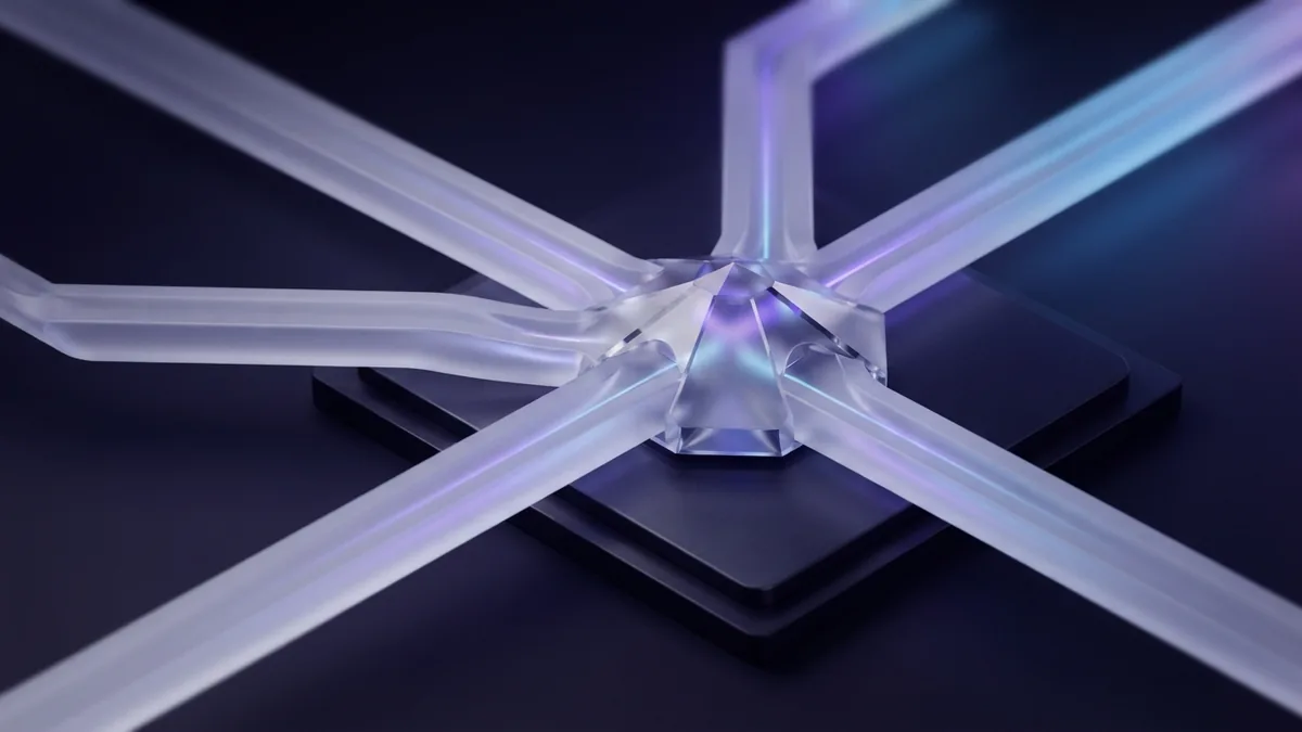 Geometric customer data channels converging into one shared CRM hub
