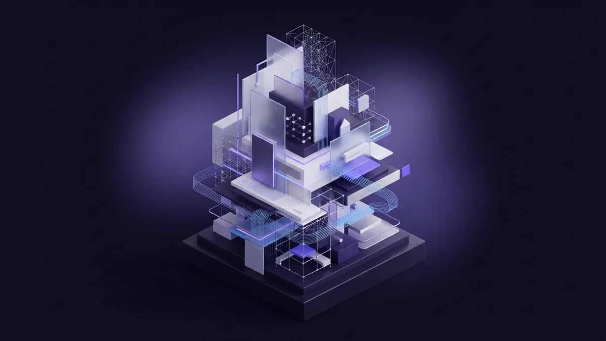 Abstract rising geometric forms representing digital marketing skills and career growth