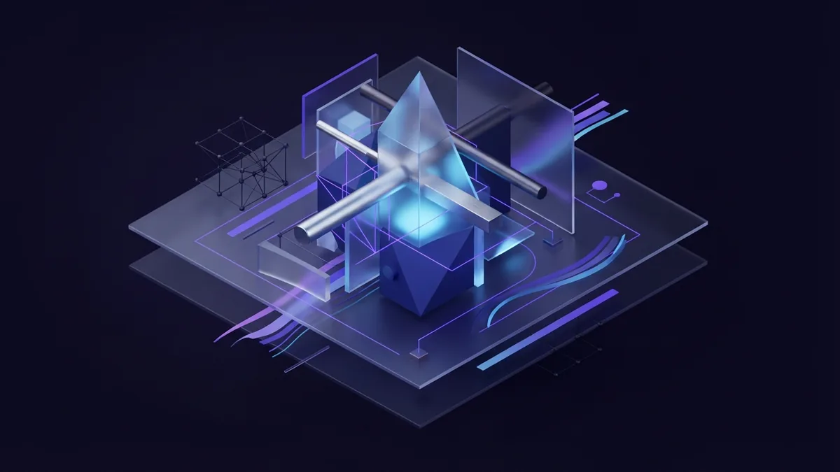 Abstract design principles Balanced abstract 3D geometric forms showing contrast, hierarchy, alignment, and visual space