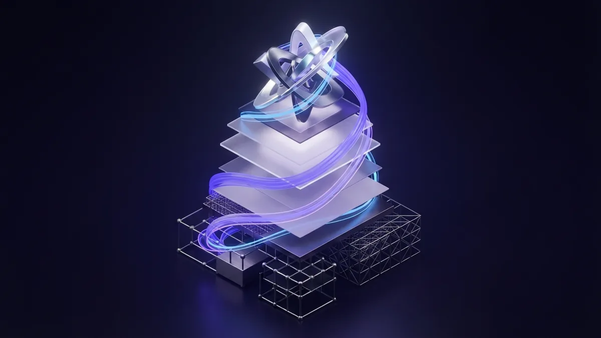 Abstract design career path Abstract 3D path of connected geometric forms representing growth in a design career