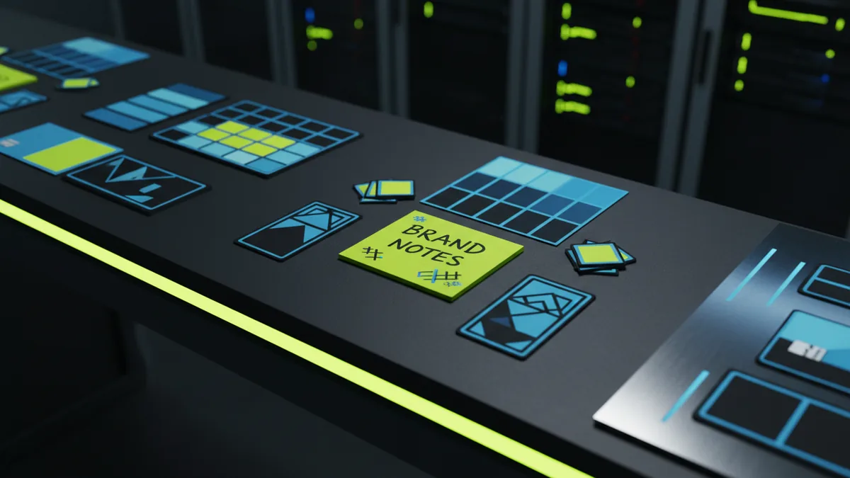 Discovery inputs and direction alignment Brand references and color swatches arranged for planning a logo project timeline