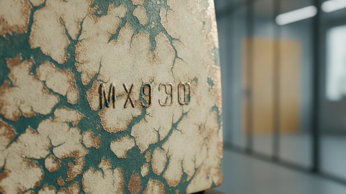 Design and condition details Close view of a branding iron face and surface wear details