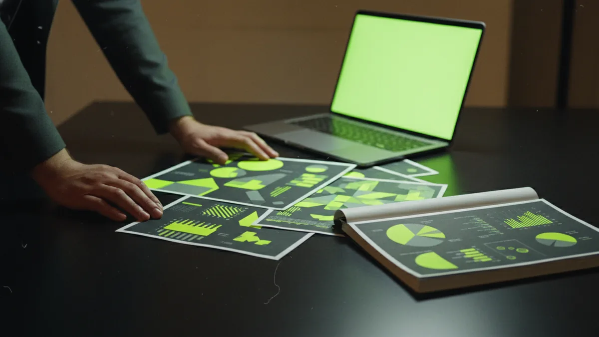 Budgeting for a custom logo Reviewing branding samples and budget notes on a desk