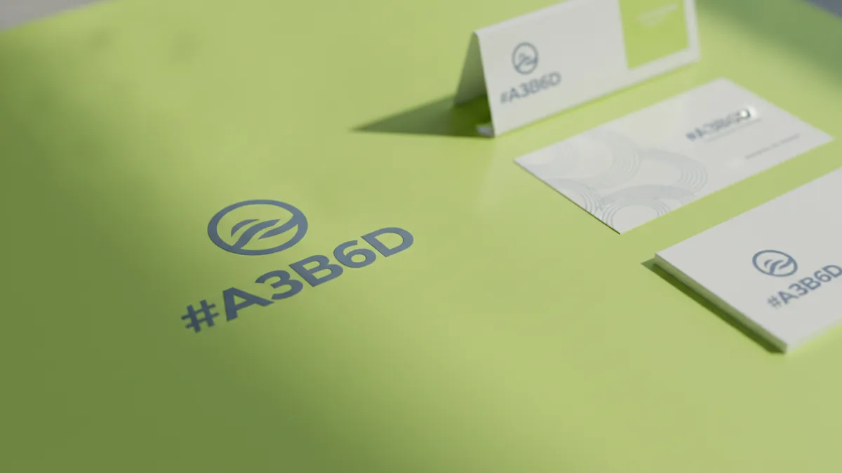 Minimal brand mark and wordmark with mockups on a clean surface.