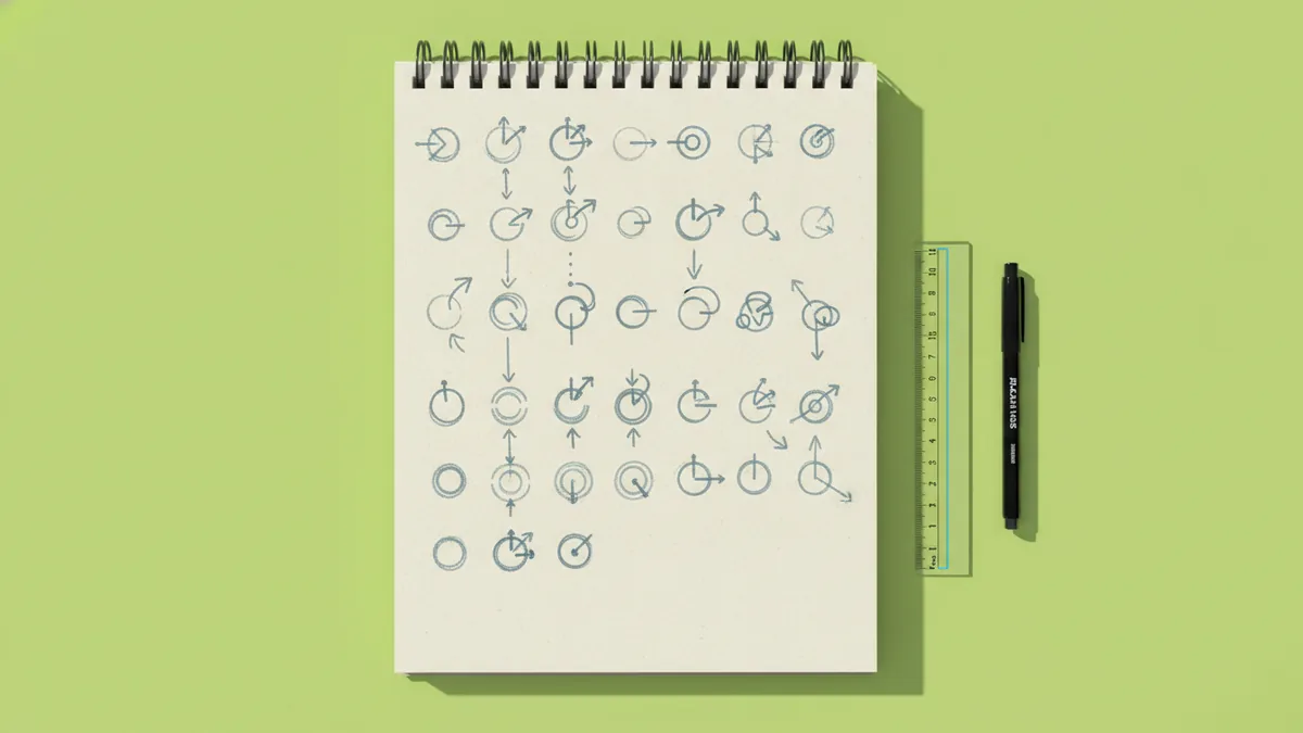 Sketch directions before software Sketches of logo thumbnails showing multiple directions and composition ideas.