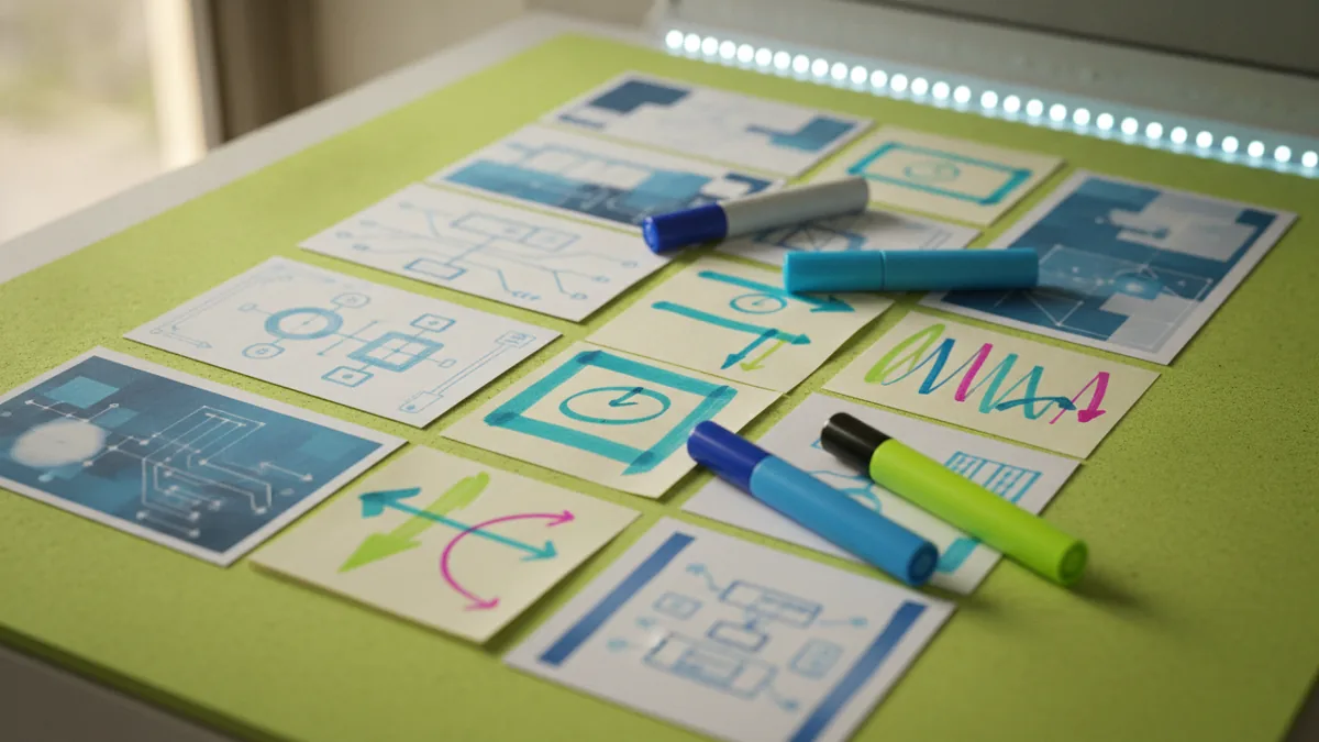 Logo inspiration board Color and shape references laid out for logo inspiration