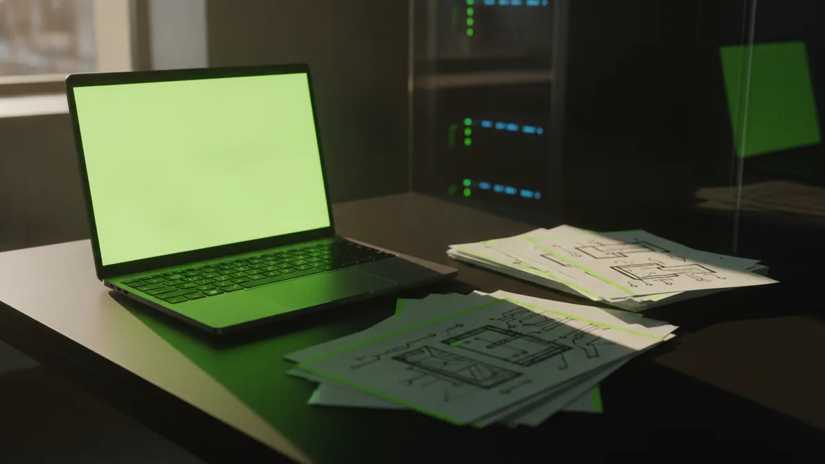Sketch then digitize Laptop and sketches side by side for digitizing logo drafts