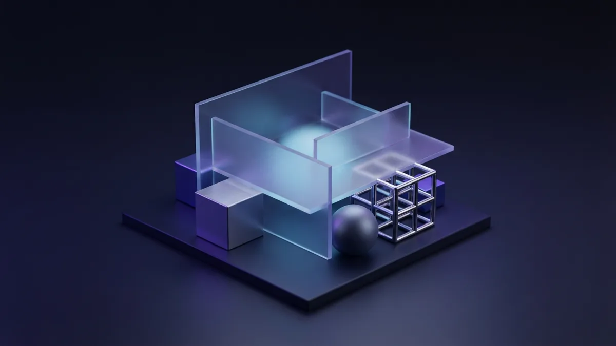 Indigo violet and cyan geometric forms showing balanced logo color choices