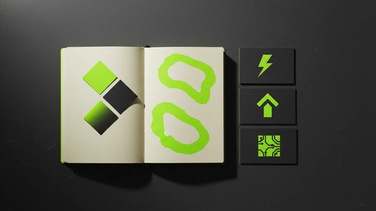 Brand brief and direction Color swatches and brand sketch notes for defining a logo