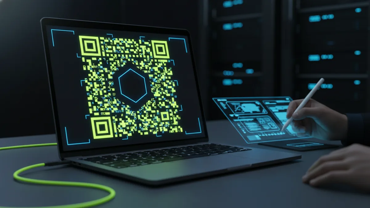 Designing a QR code with a centered logo using typical generator controls.