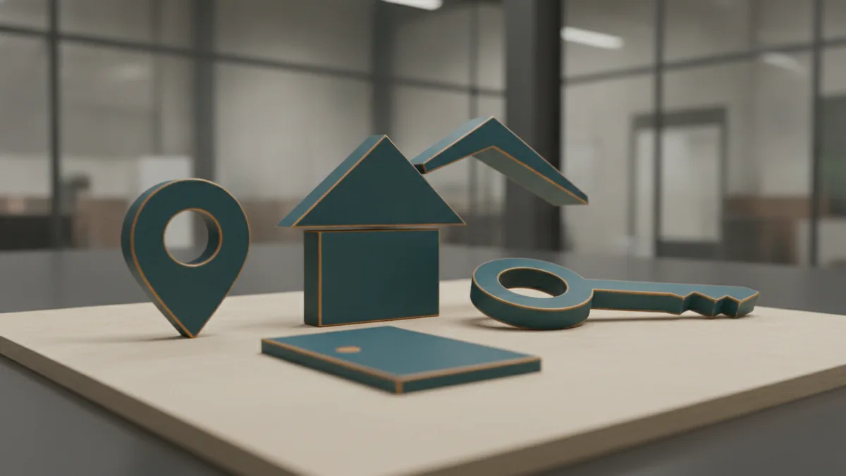 Simple house roof and key symbols arranged for real estate branding