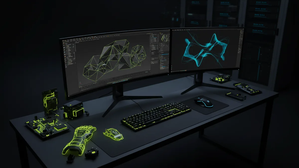 Design workflow workstation Focused workspace setup for designing a 3D logo