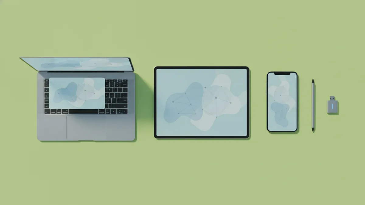 Multiple devices suggesting free online tools for creating logo animations.