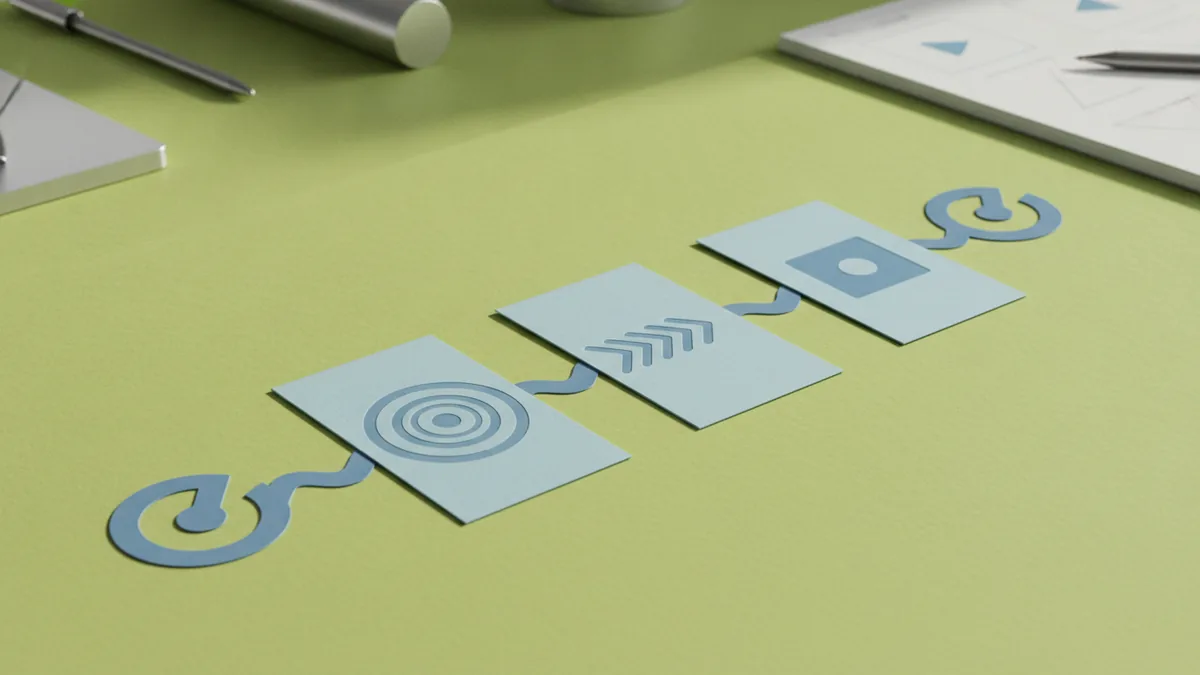 Step-by-step reveal cards illustrating the process of making a logo animation.