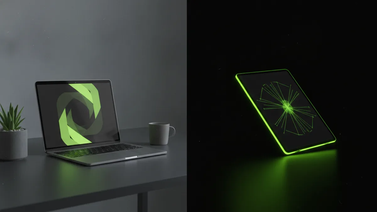 Laptop and tablet concept for comparing mockup tools and workflows