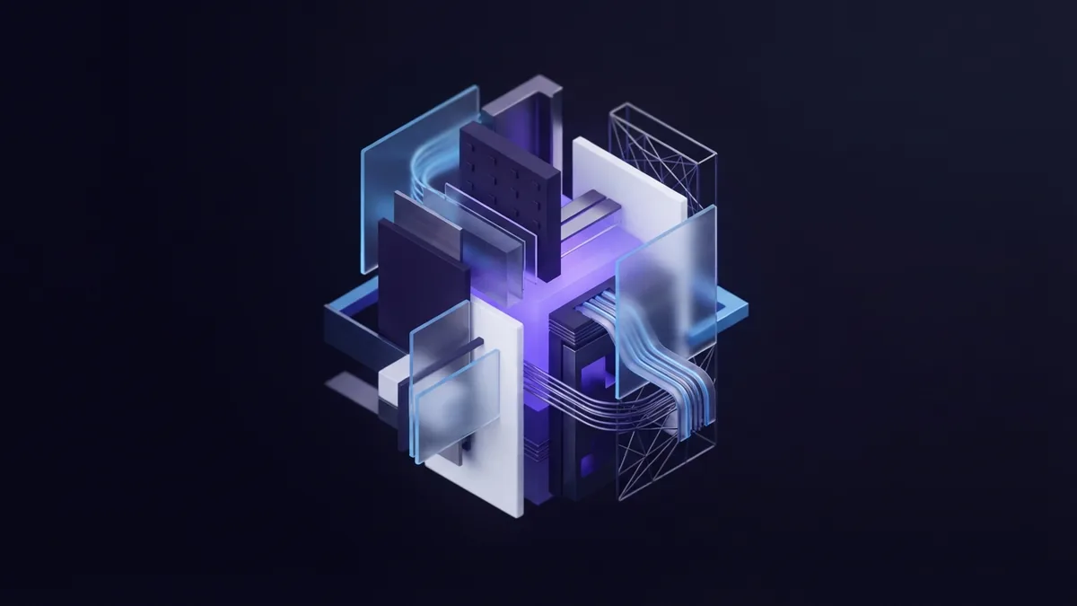 Balanced indigo and violet geometric forms representing core logo design principles