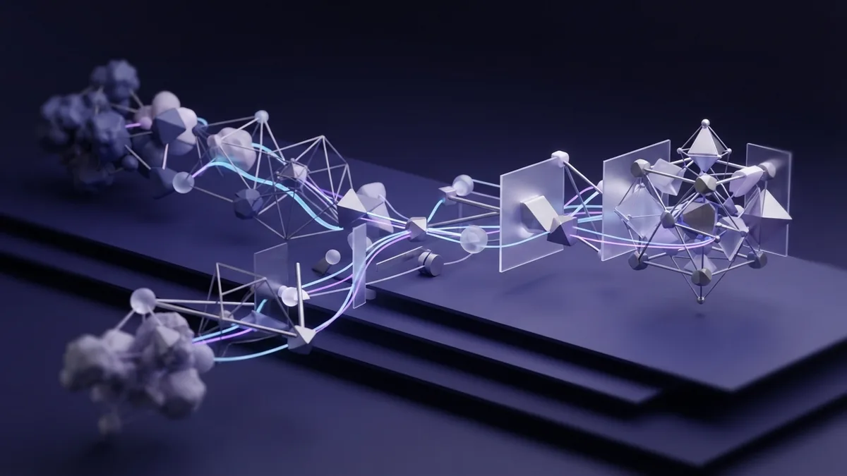Connected geometric forms showing a step-by-step company logo design process