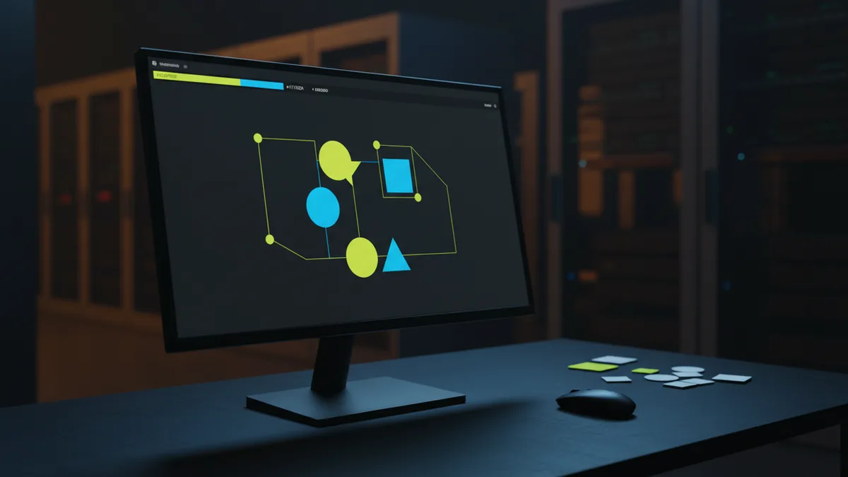 Productive desk scene showing a clean logo design workflow and color palette