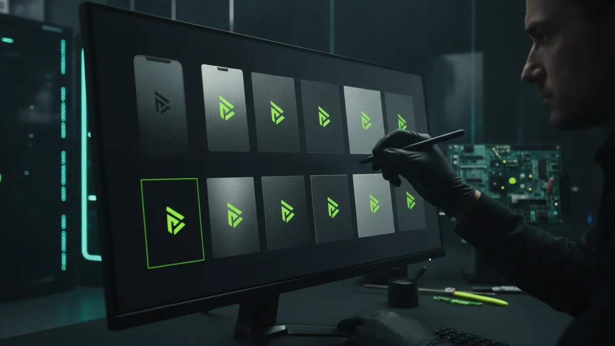 Monitor quality check showing a logo at small and large scales