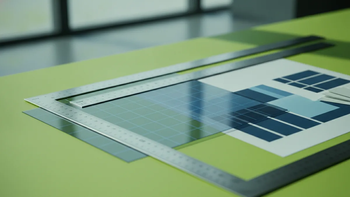 Consistency and color theory basics Workspace with alignment tools and color swatches beside crisp logo materials.