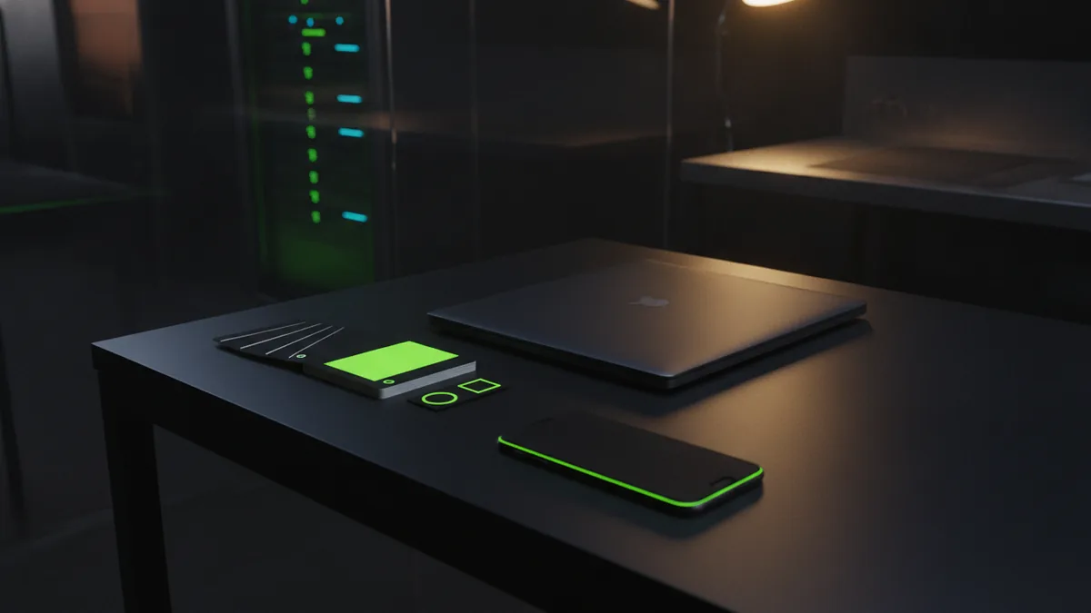 Devices and color swatches representing template-based logo customization