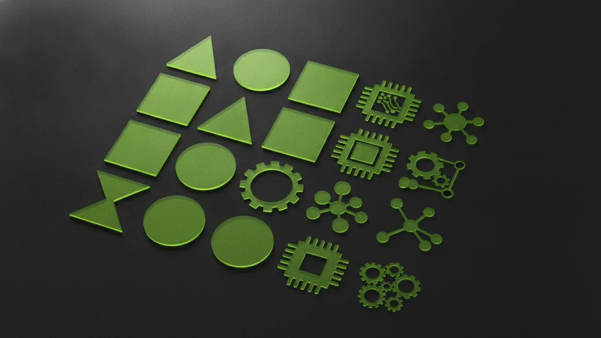Tune icons, fonts, colors Geometric icons and color swatches for customizing a business logo
