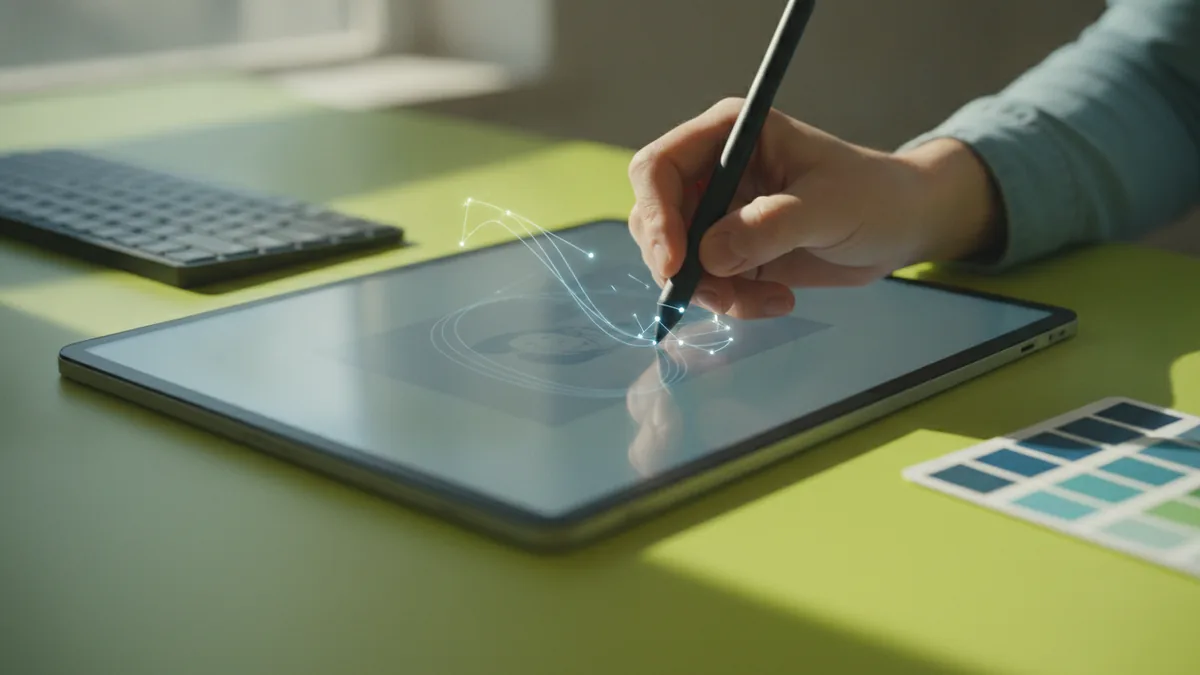 Tracing vector shapes in a design app to create a clean logo path.