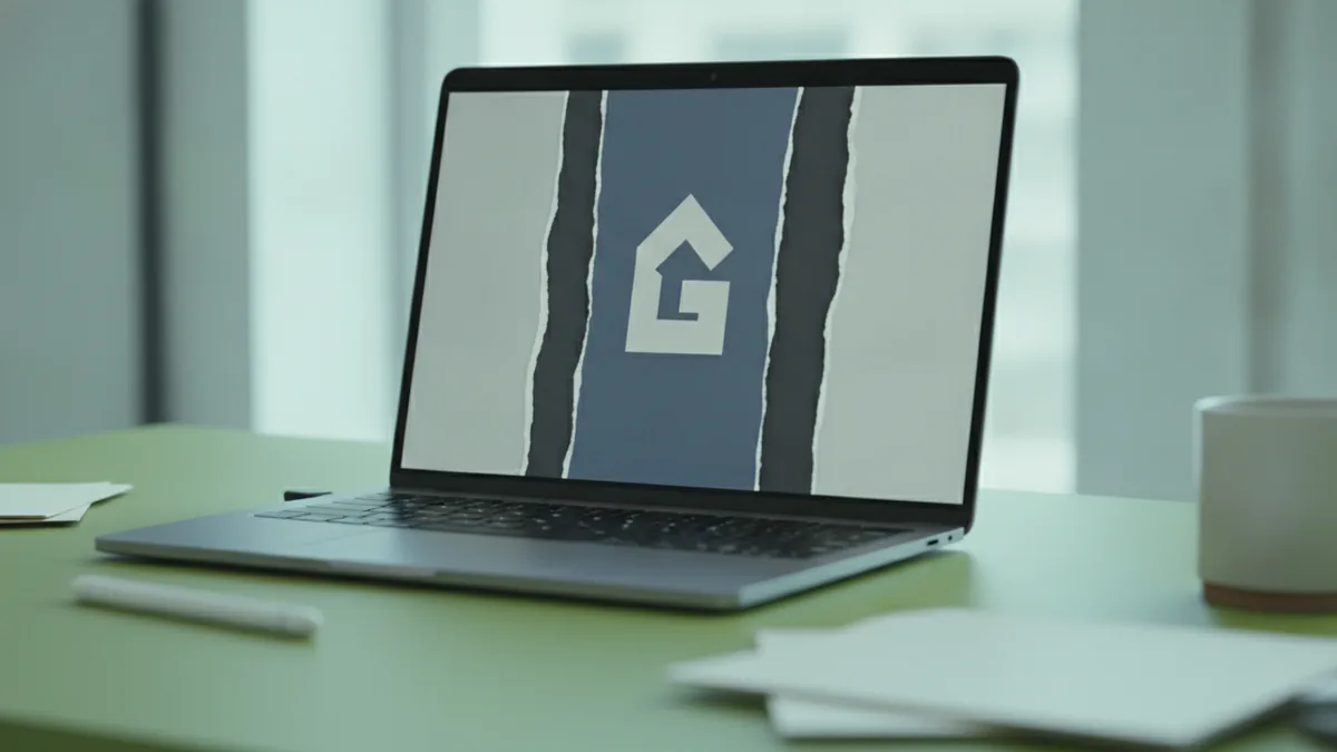 Laptop design canvas showing a cutout logo over dark and light backgrounds.