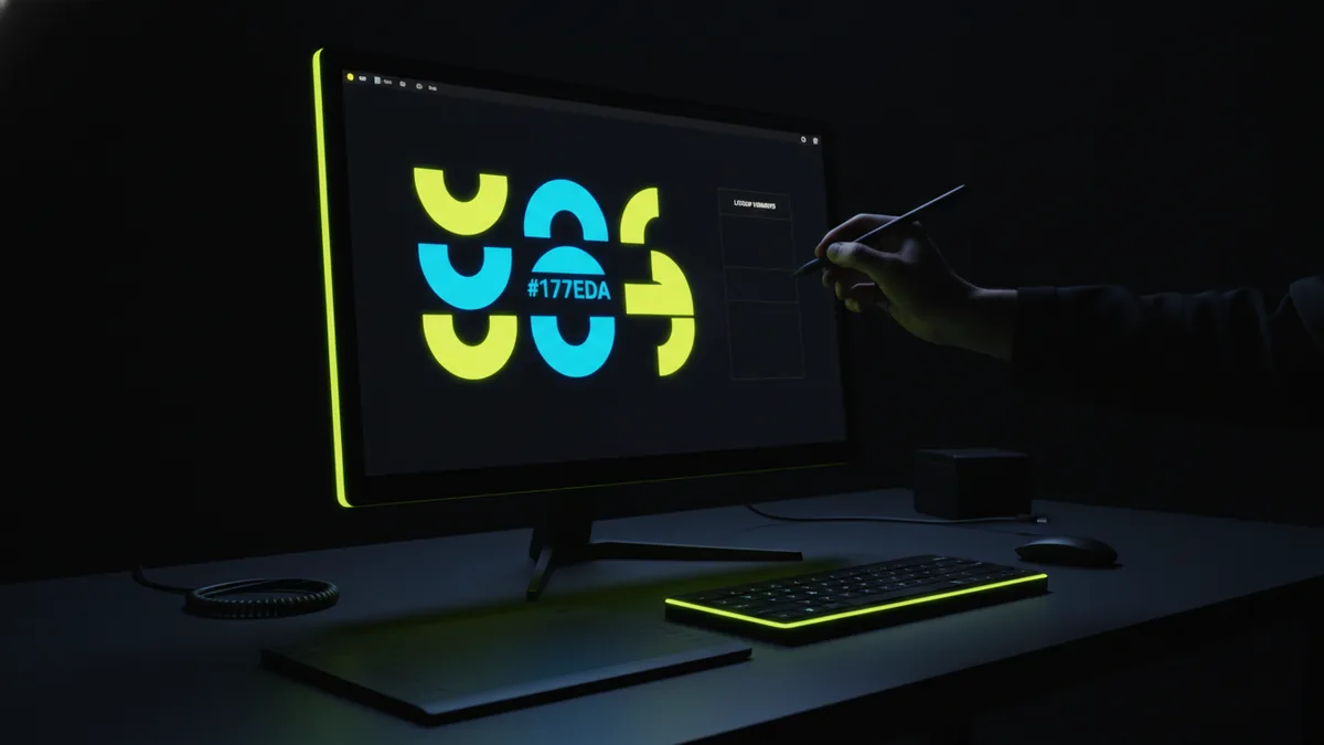 Vector shapes and alignment work on a screen while building a clean logo.