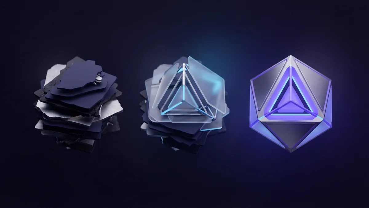 Logo testing and refinement forms Abstract geometric logo forms arranged for testing across sizes and design versions