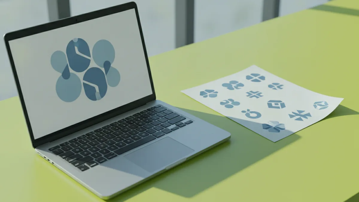 Build and refine logo variants Designer workflow showing logo variations and sample output layout