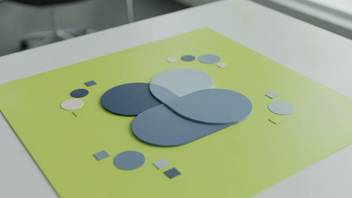 Soft rounded shapes and color swatches that suggest a cute brand style