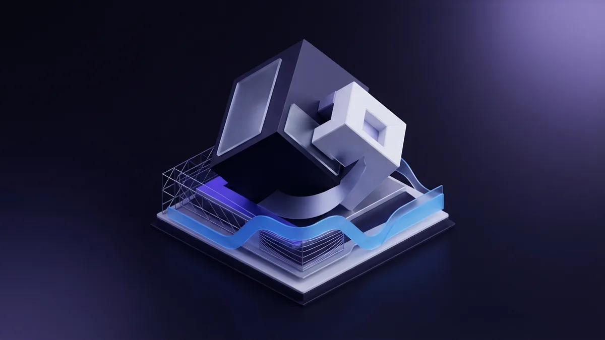 Simple shapes with balanced spacing Simple geometric shapes arranged with balance and open space on a dark indigo ground