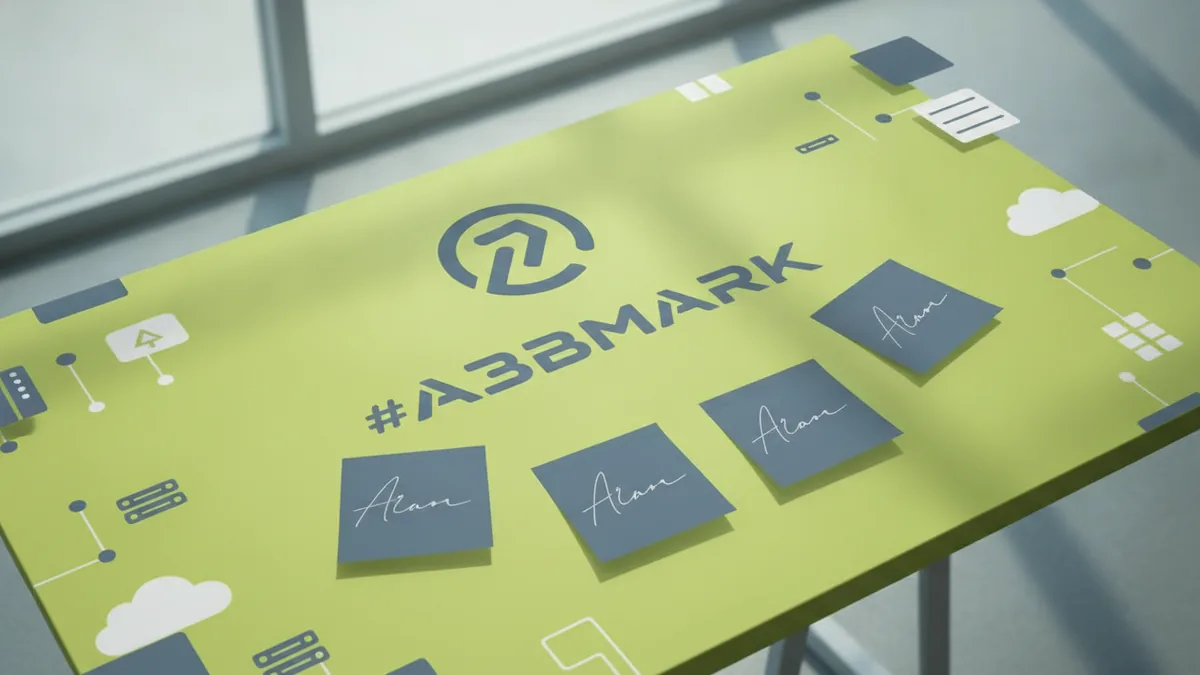Start with brand words and basics Simple logo concept layout with brand words and design elements on a desk
