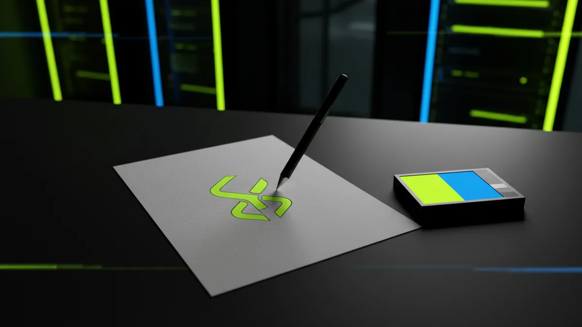 Designer planning a simple profile logo with sketches and color swatches.