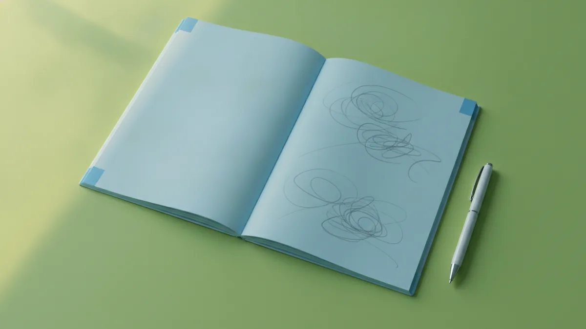 Notebook with quick signature sketches for logo ideas