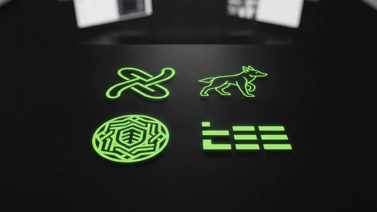 Choose your logo style Mood board layout showing abstract, mascot, emblem, and wordmark logo styles