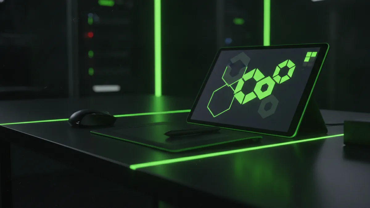Vector design workspace showing geometric shapes and a color palette