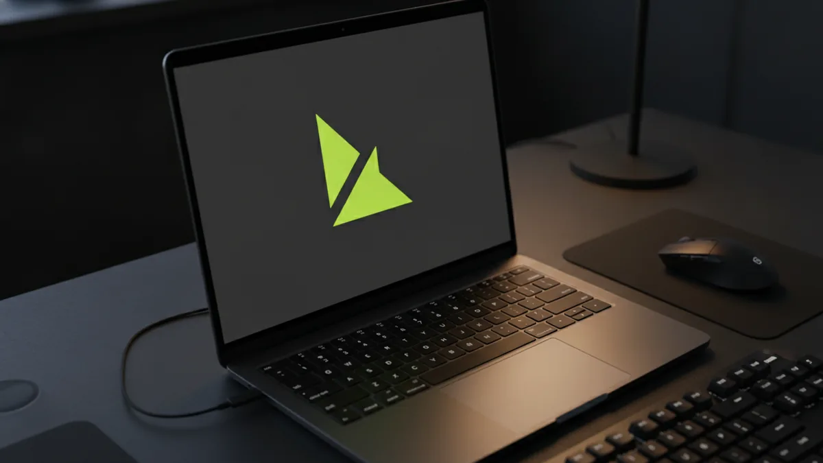 Pick a free logo tool Laptop view showing a clean canvas for building a logo layout