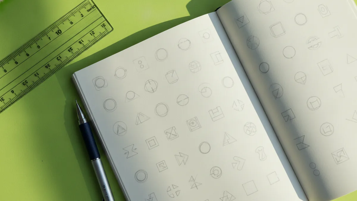 Sketch before you digitize Sketches of logo ideas on a pad, ready to digitize.