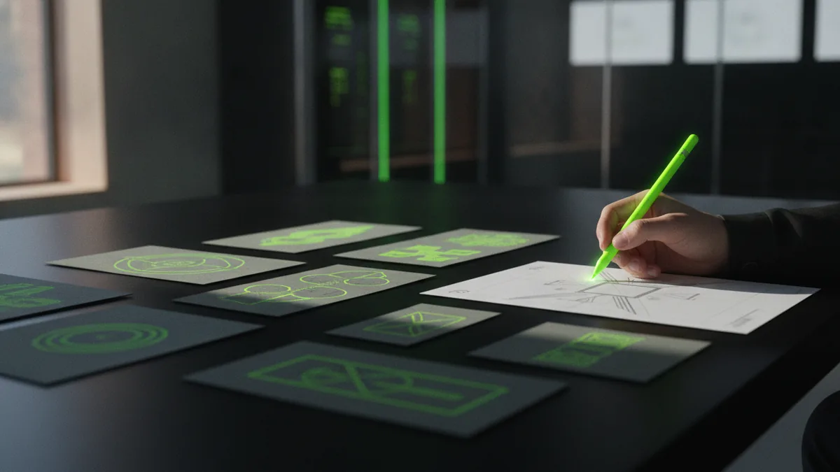 Unique concepts and refinement Designer refining multiple logo concepts before selecting a final direction.
