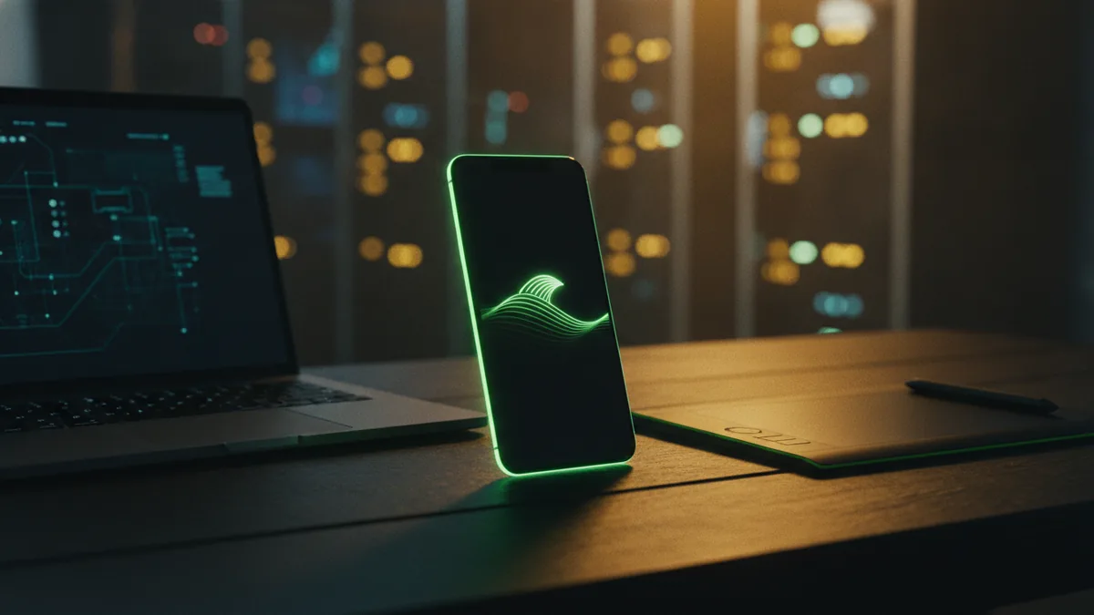 Phone on desk with dark wallpaper glow aesthetic
