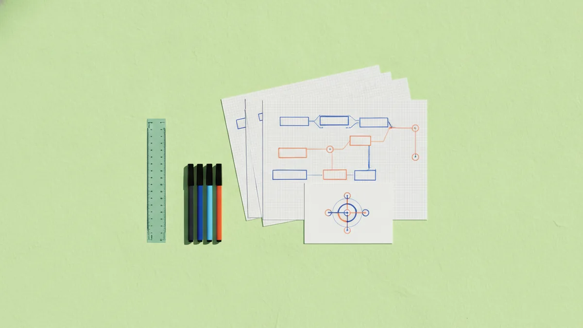 Link scope to price Planning logo pricing with notes and concept sketches