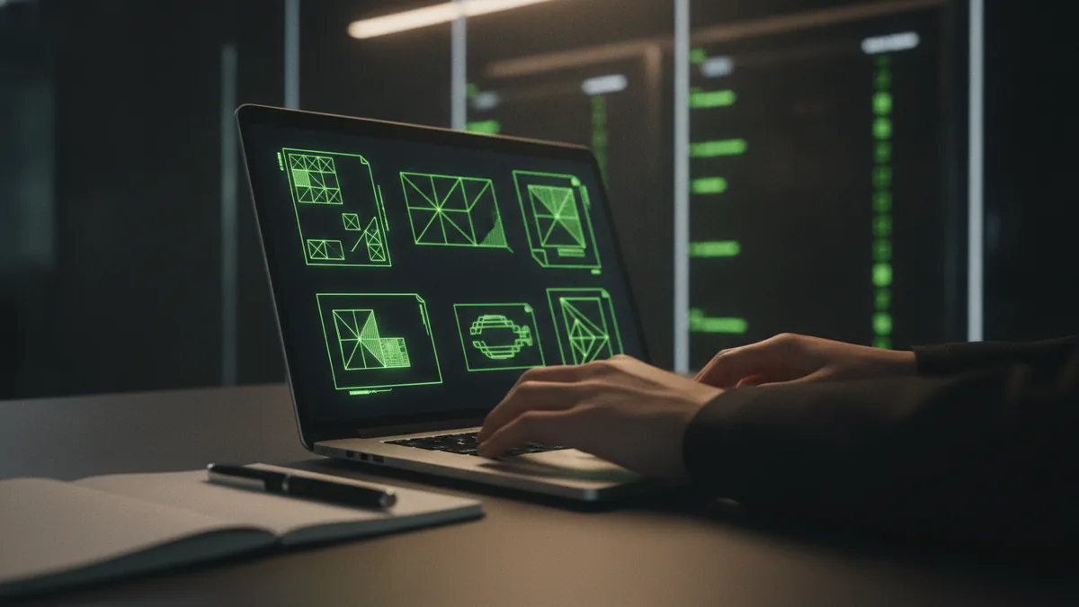 Reviewing exported logo files on a laptop before client delivery.