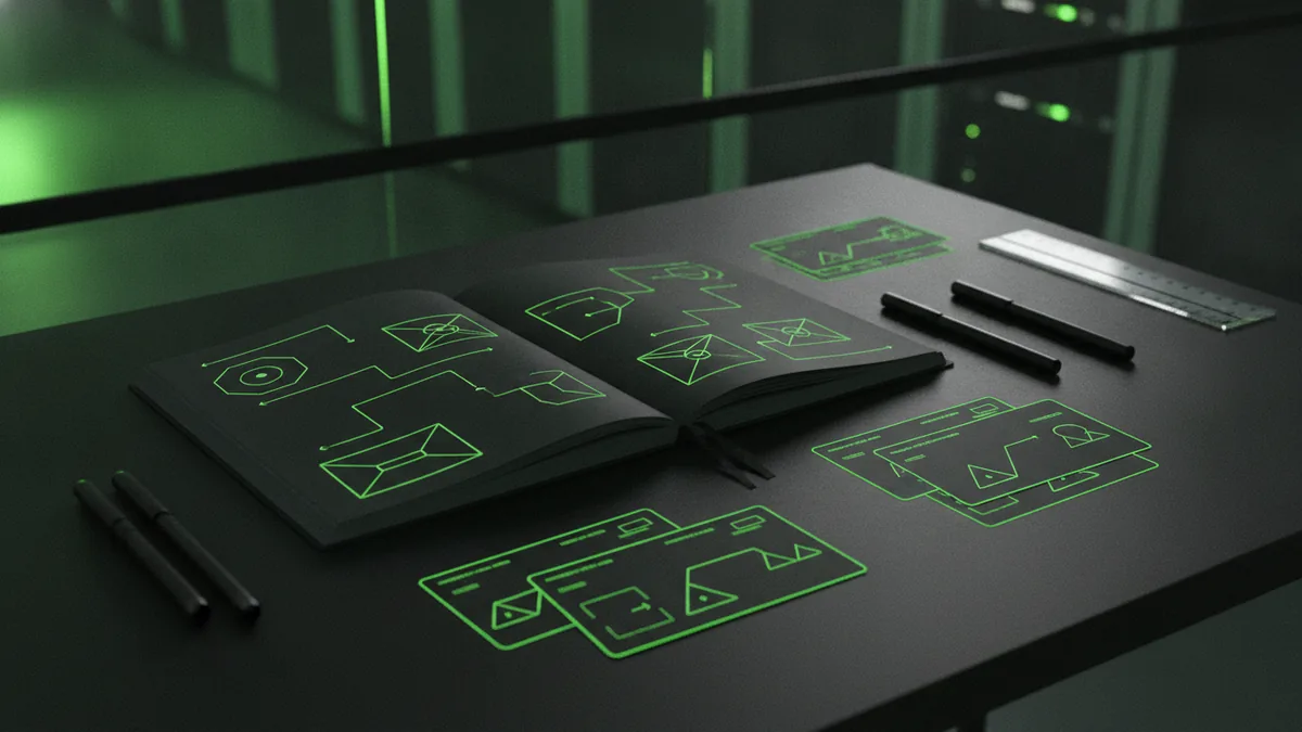 Notes and competitor cards used for logo market research and niche selection