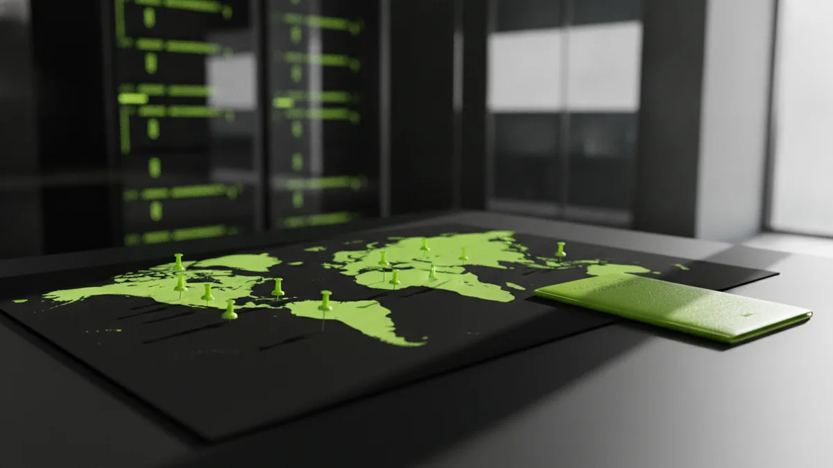 World map with pins suggesting global trademark protection through Madrid Protocol